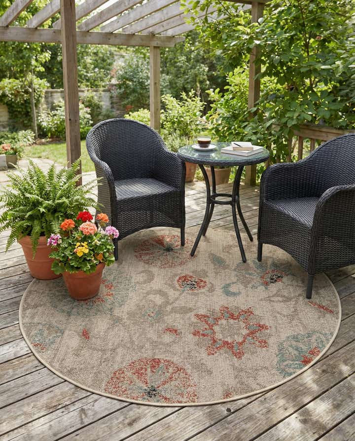 5' x 5' Easy-Clean Botanical Indoor / Outdoor Round Rug