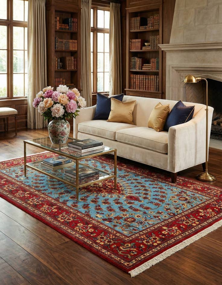 Detail image of  4' 8 x 7' 2  Hand Knotted Qom Persian Rug