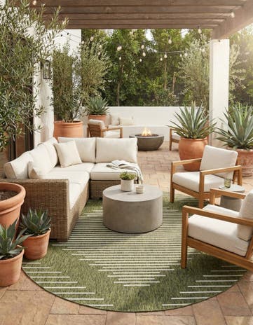 Green Easy-Clean Modern Indoor / Outdoor Round Rug