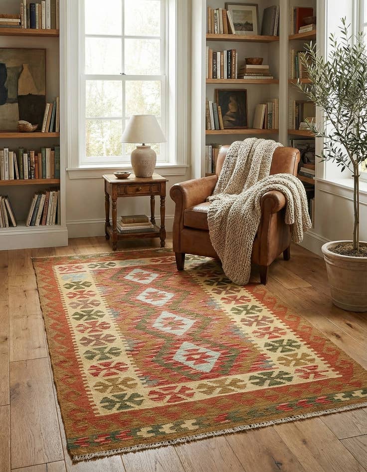 Detail image of 3' 4 x 6' 6  Hand Woven Kilim Maymana Wool Rug