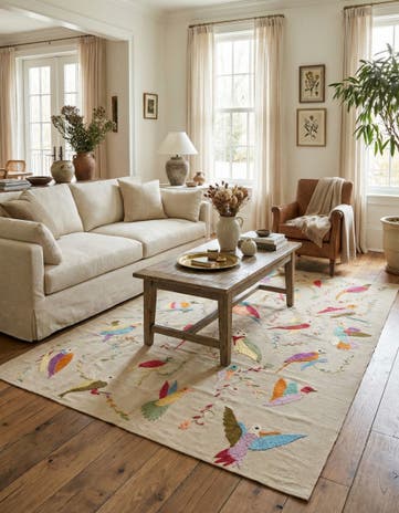 5' 6 x 7' 7 Hand Woven Kilim Suzani Wool Rug