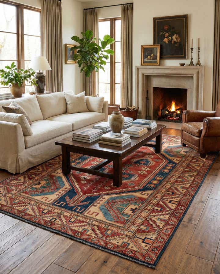 5' 8 x 8' 3 Hand Knotted Kazak Oriental Wool Rug