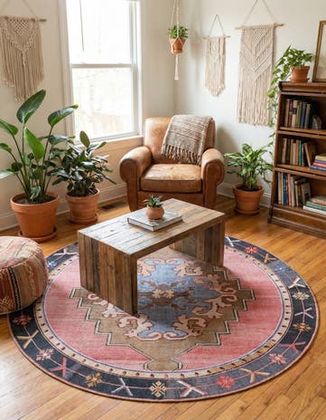 7' 7 x 7' 7 Washable Timeless Round Rug