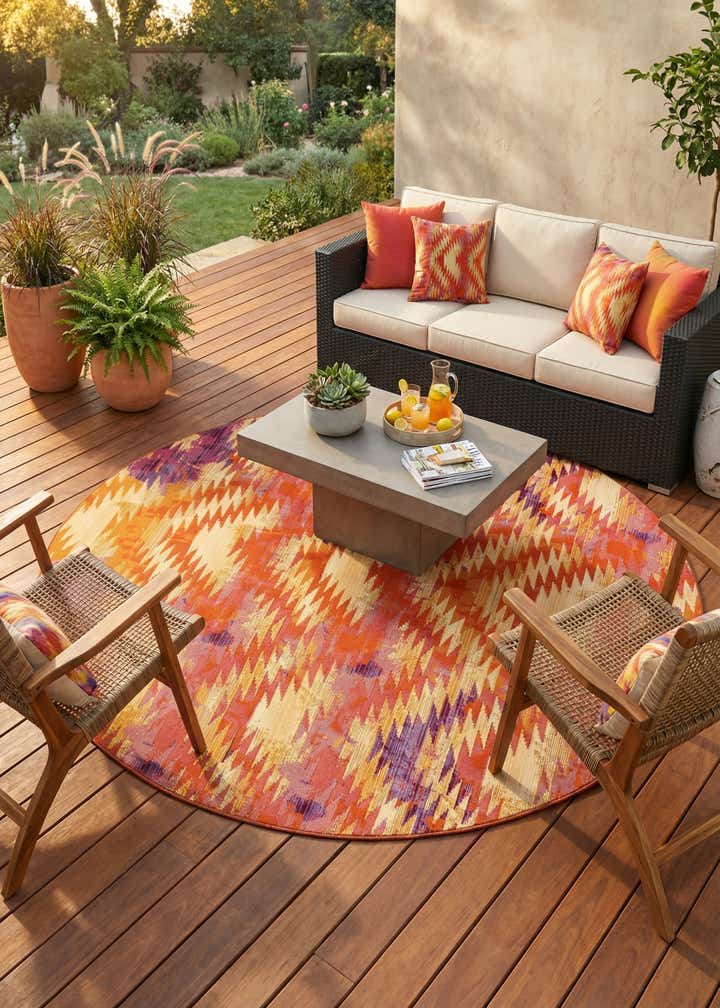 8' x 8' Easy-Clean Modern Indoor / Outdoor Round Rug