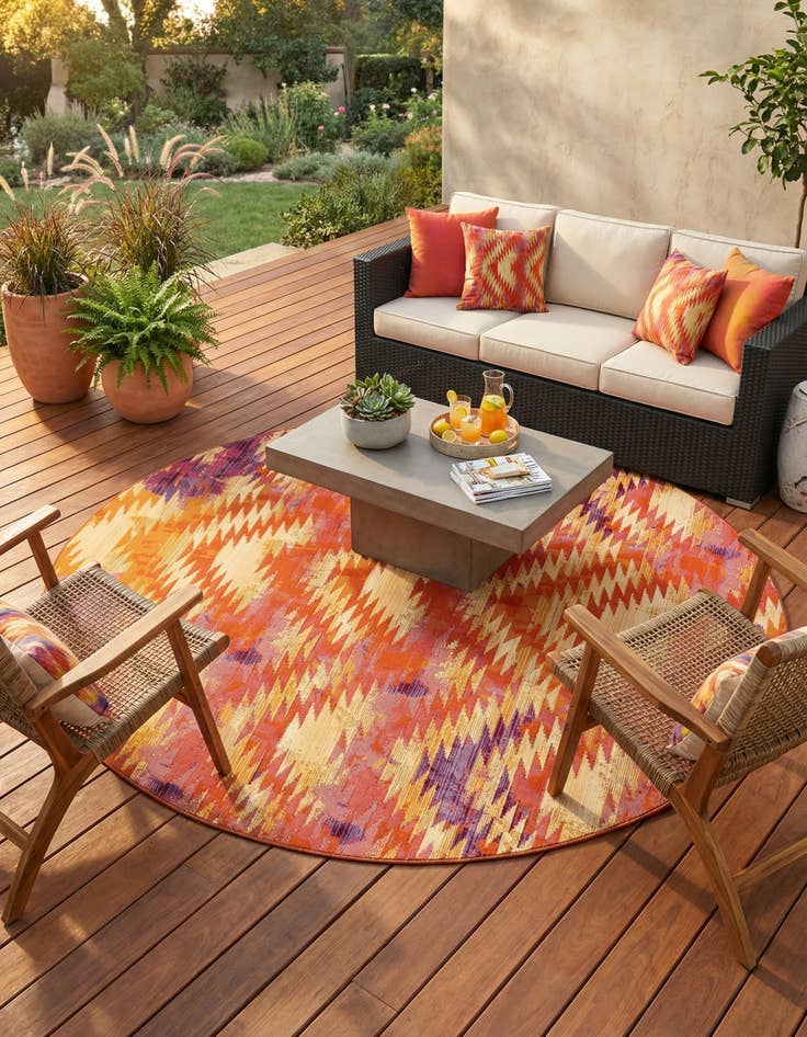 Detail image of 8' x 8' Easy-Clean Modern Indoor / Outdoor Round Rug