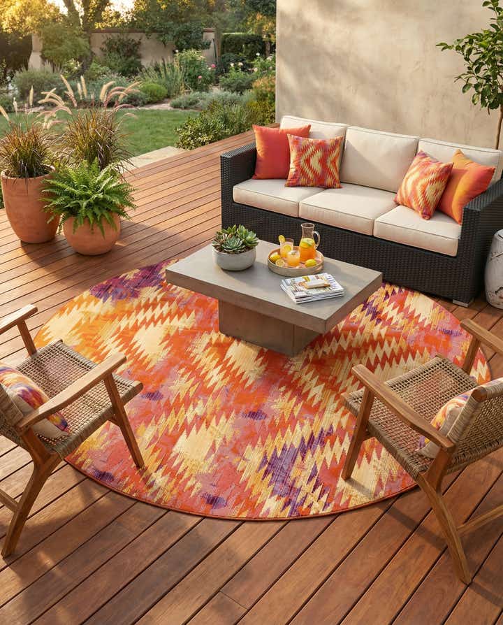 8' x 8' Easy-Clean Modern Indoor / Outdoor Round Rug
