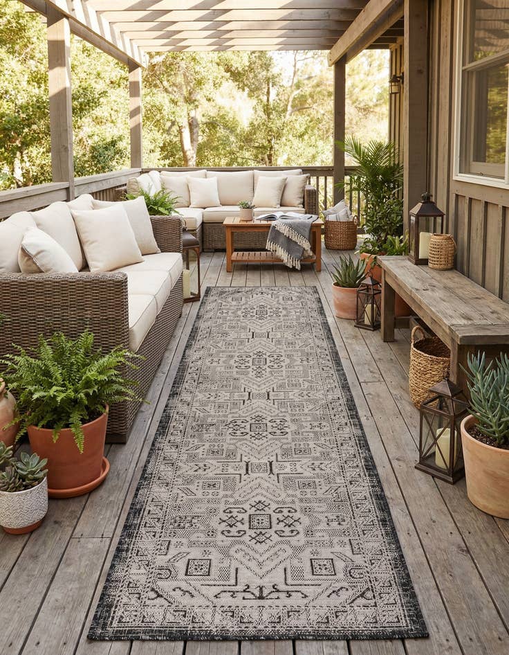 Detail image of 2' 7 x 12'  Washable Aztec Indoor / Outdoor Runner Rug