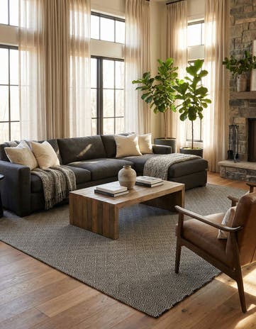 Black Hand Woven Geo Trellis Flatweave Square Rug