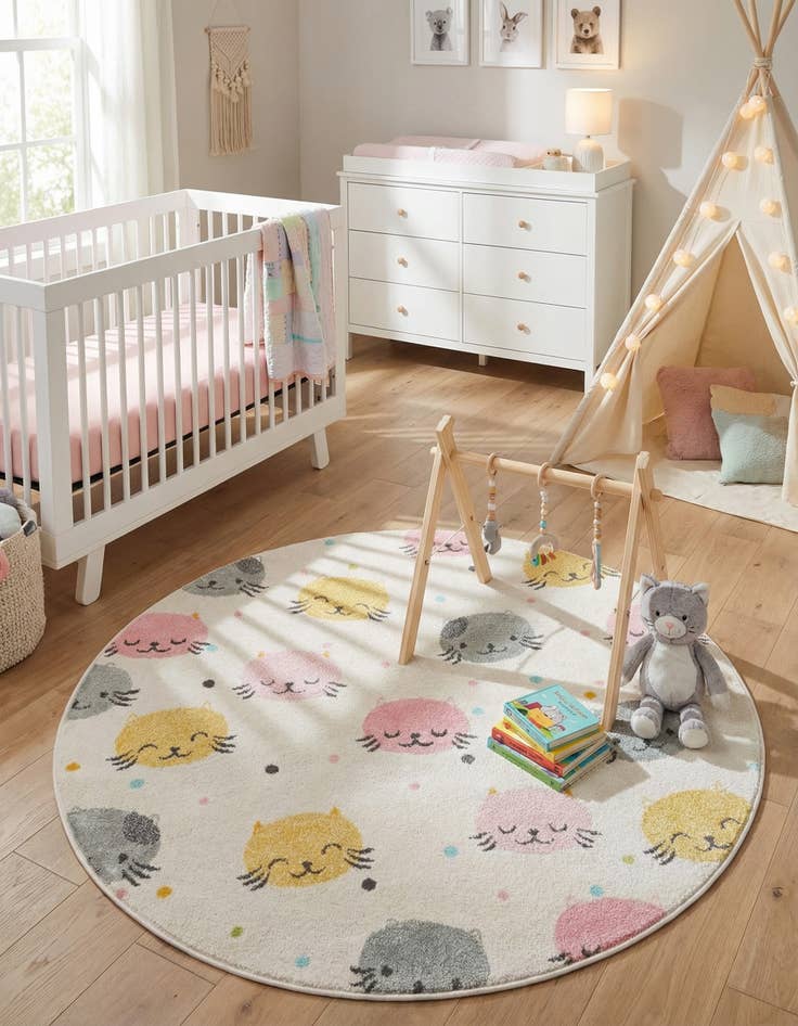 Detail image of 5' 3 x 5' 3 Cats Whimsy Kids Round Rug