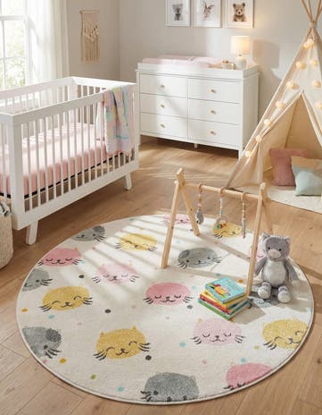 Ivory Cats Whimsy Kids Round Rug