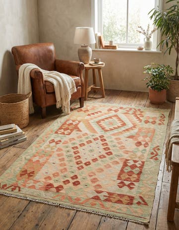 3' 3 x 4' 9 Hand Woven Kilim Waziri Wool Rug