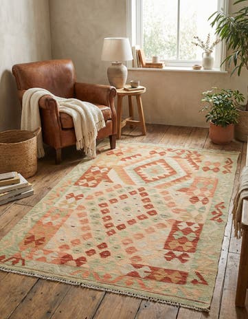 3' 3 x 4' 9 Hand Woven Kilim Waziri Wool Rug
