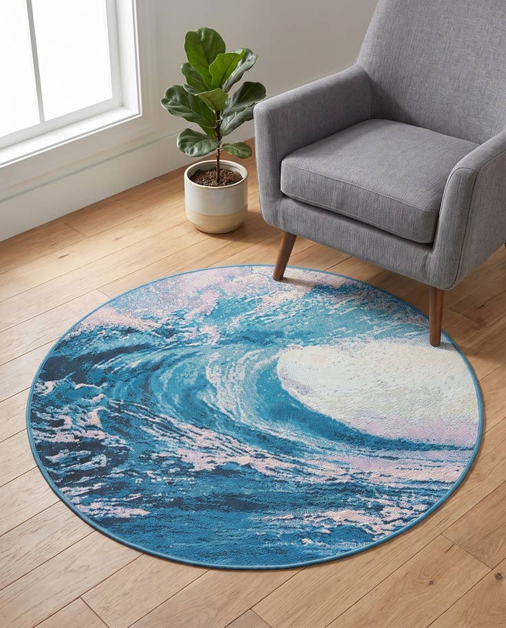 Detail image of 3' 3 x 3' 3 Easy-Clean Modern Indoor / Outdoor Round Rug