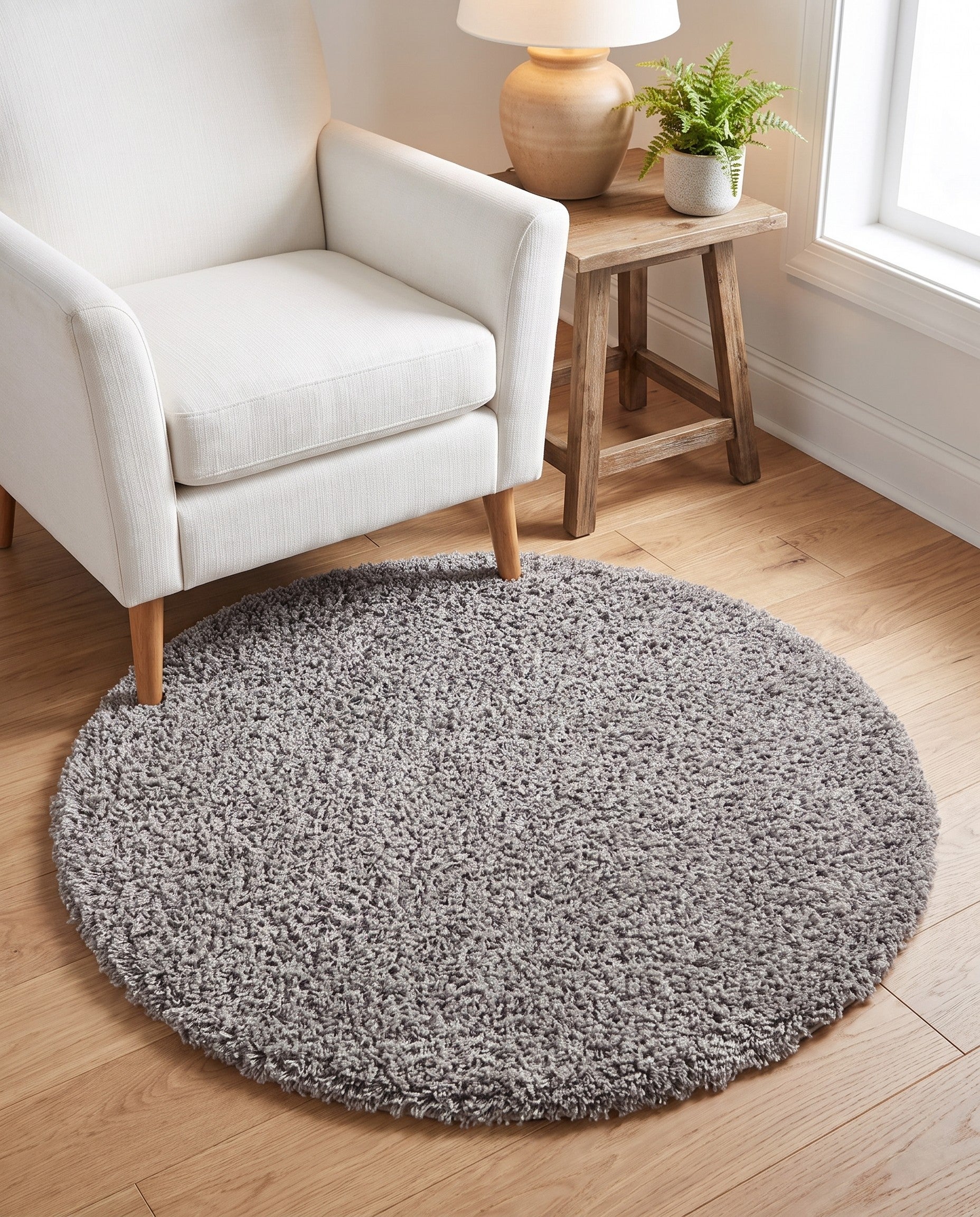 4' x 4' Solid Shag Round Rug