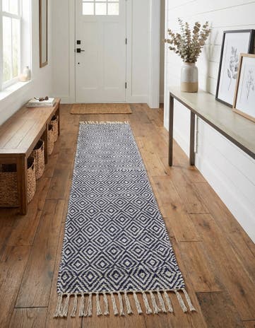 White Navy Hand Woven Braided Jute Runner Rug