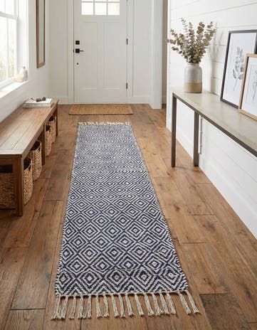 White Navy Hand Woven Braided Jute Runner Rug