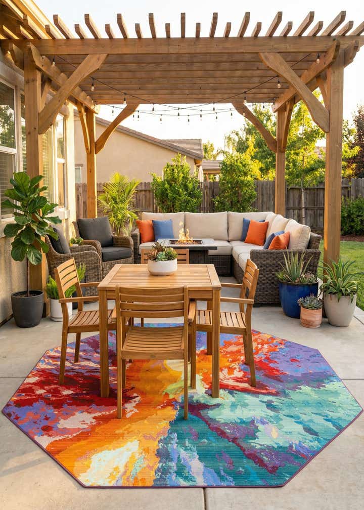 7' 10 x 7' 10 Easy-Clean Modern Indoor / Outdoor Octagon Rug