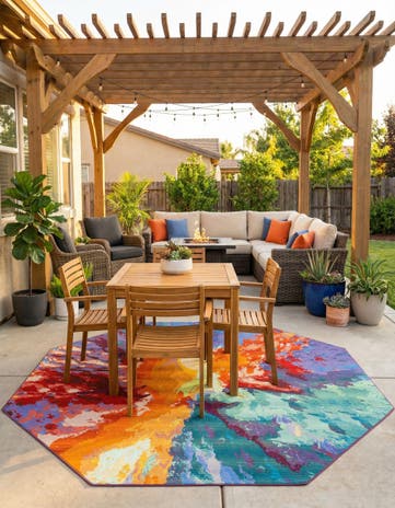 7' 10 x 7' 10 Easy-Clean Modern Indoor / Outdoor Octagon Rug