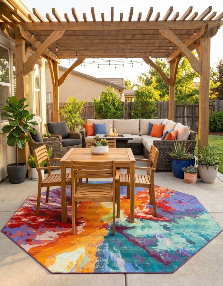 Detail image of 7' 10 x 7' 10 Easy-Clean Modern Indoor / Outdoor Octagon Rug