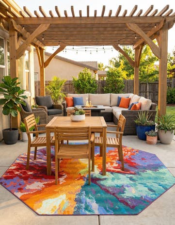 7' 10 x 7' 10 Easy-Clean Modern Indoor / Outdoor Octagon Rug