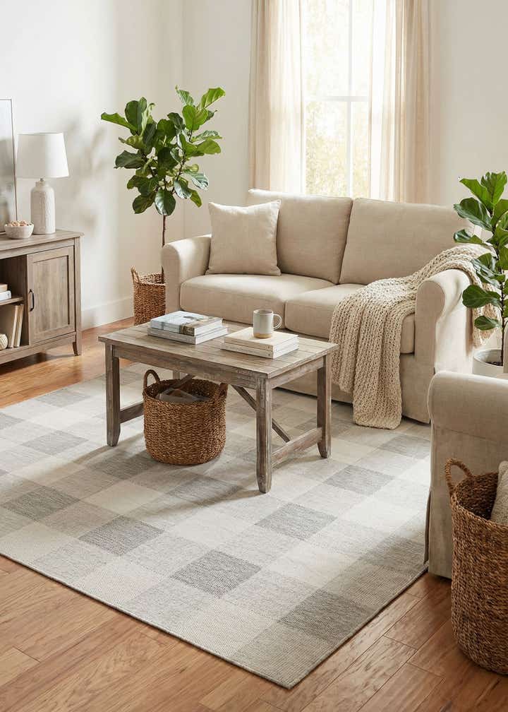 7' 10 x 7' 10 Easy-Clean Checkered Indoor / Outdoor Square Rug