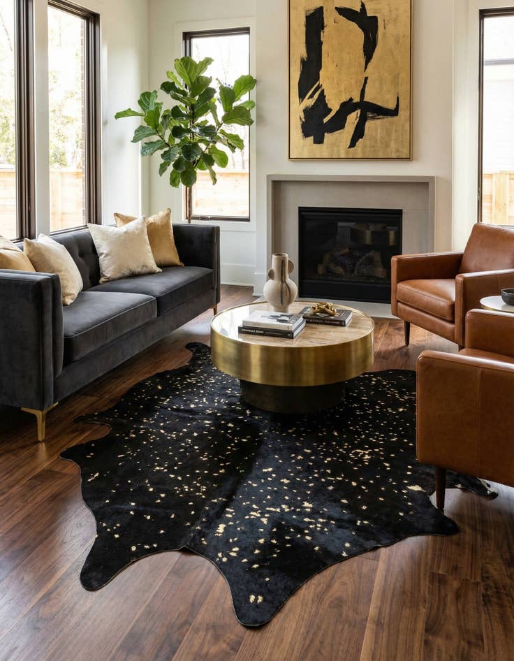 Detail image of 6' 9 x 6' 10 Cowhide Leather Freeform Rug