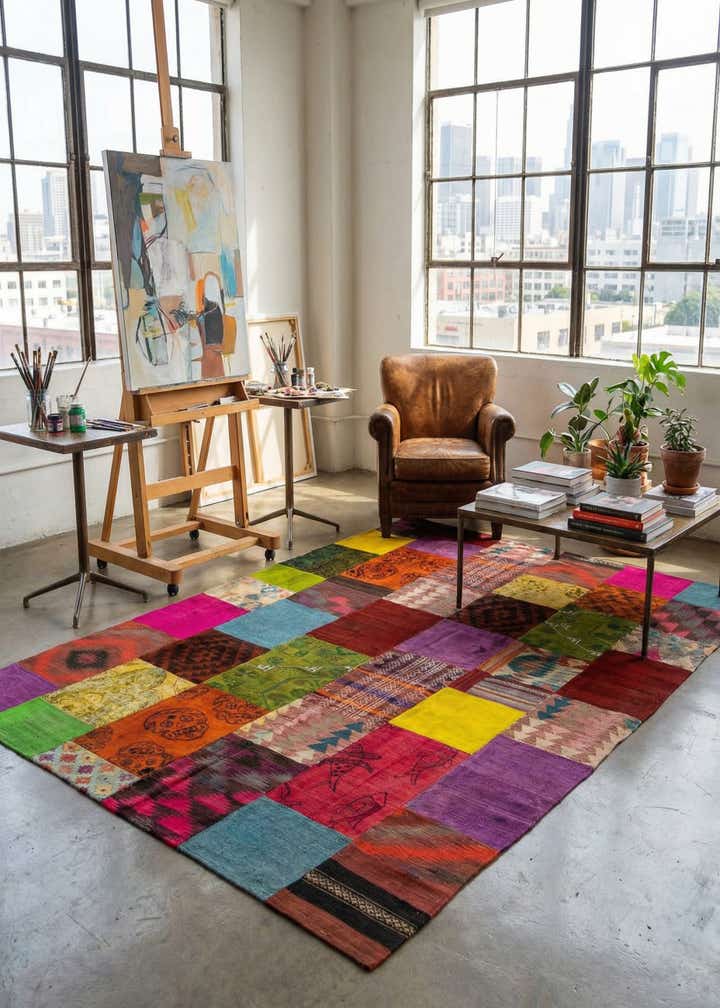 6' 7 x 9' 8 Hand Woven Kilim Patchwork Wool Rug