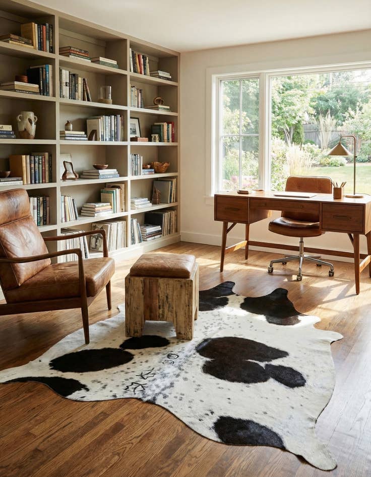 Detail image of 5' 1 x 5' 8 Cowhide Leather Square Rug