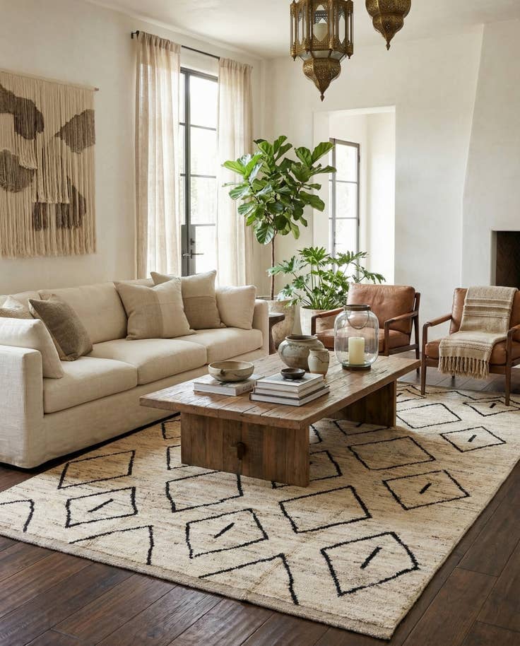 Detail image of 6' 8 x 9' 9 Hand Knotted Moroccan Wool Rug