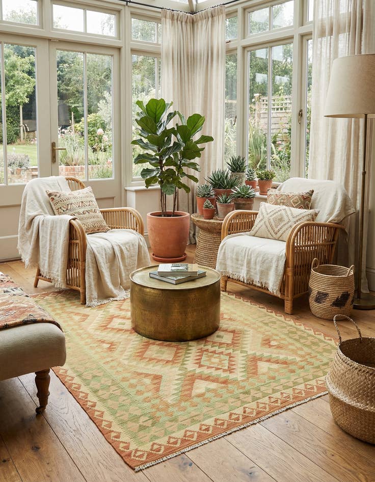 Detail image of 4' 10 x 6' 8  Hand Woven Kilim Waziri Wool Rug