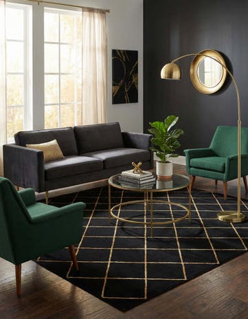 Black and Gold Vogue Geo Square Rug