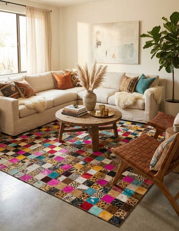 5' 1 x 8' 1 Cowhide Leather Rug