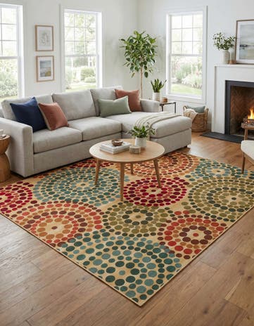 Beige Easy-Clean Modern Indoor / Outdoor Square Rug