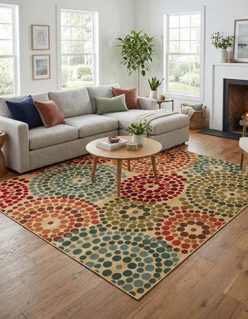 Beige Easy-Clean Modern Indoor / Outdoor Square Rug