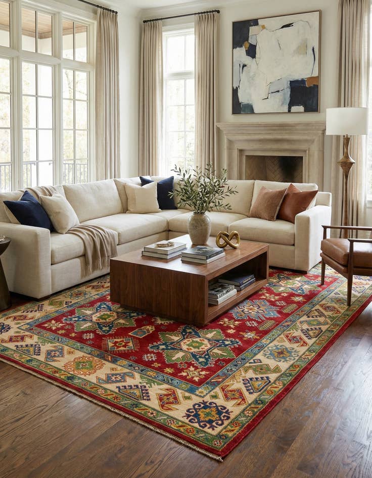 Detail image of 6' 6 x 10'  Hand Knotted Kazak Rug