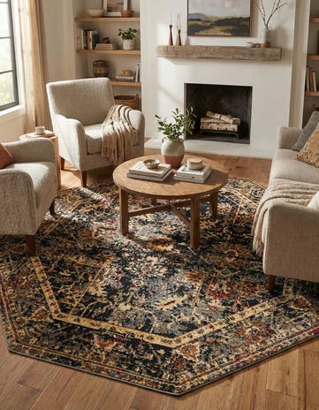 Black Saturn Octagon Rug