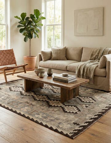 5' 1 x 6' 5 Hand Woven Kilim Maymana Wool Rug