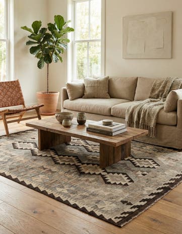 5' 1 x 6' 5 Hand Woven Kilim Maymana Wool Rug