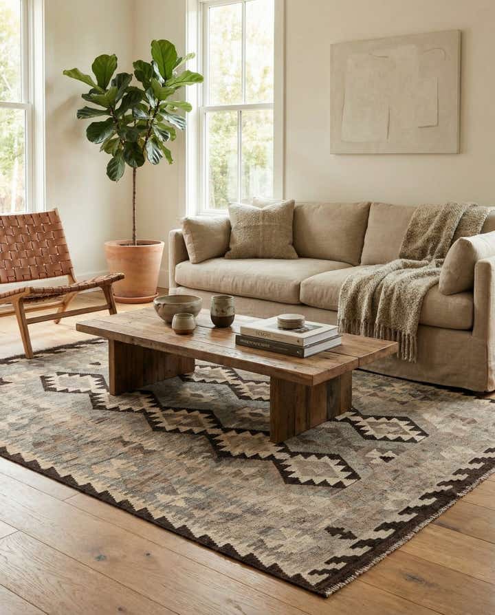 5' 1 x 6' 5 Hand Woven Kilim Maymana Wool Rug