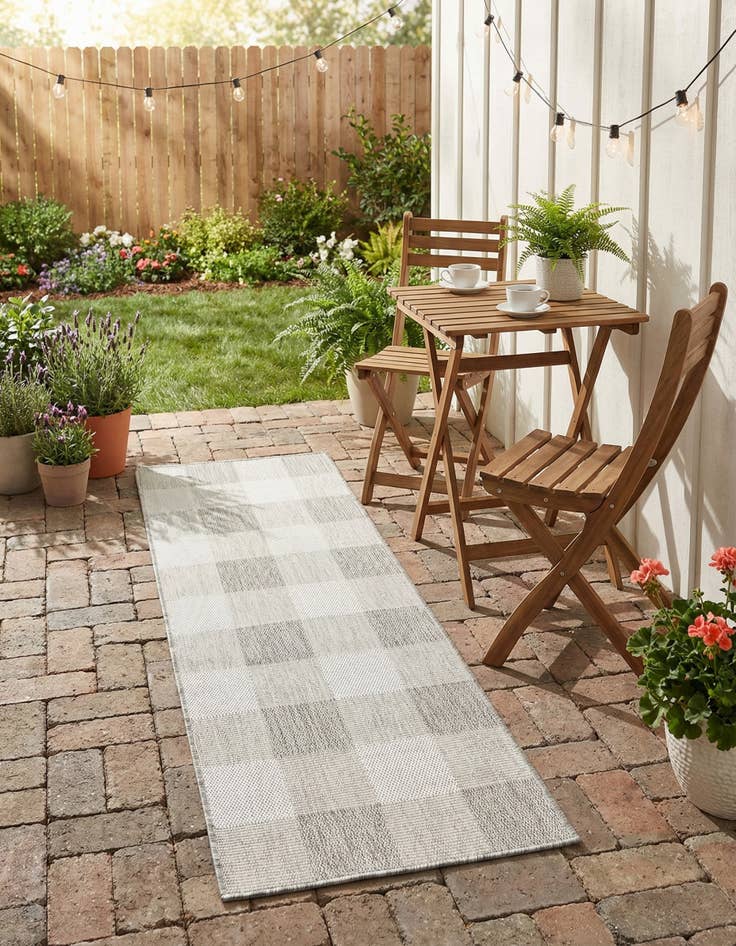 Detail image of 2' x 6'  Washable Checkered Indoor / Outdoor Runner Rug