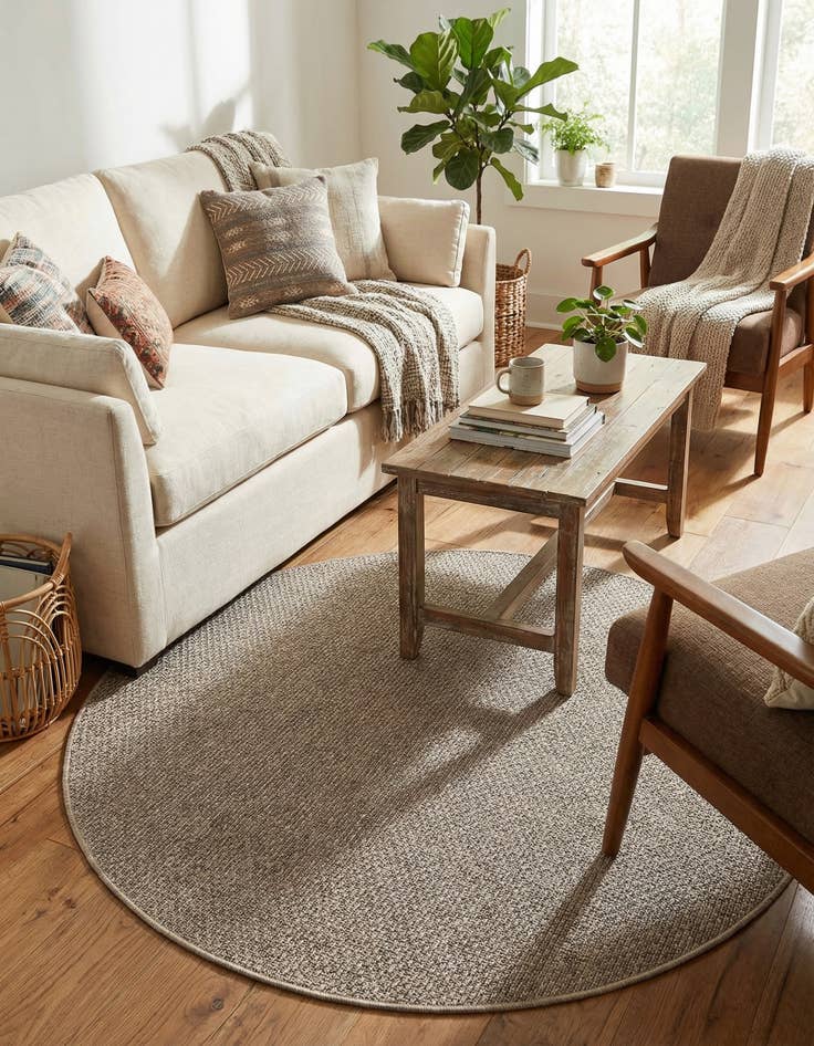 Detail image of 5' 3 x 5' 3  Washable Solid Indoor / Outdoor Round Rug