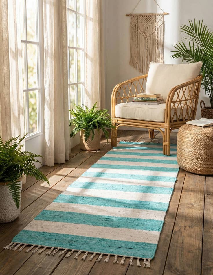 Detail image of 2' 7 x 12'  Hand Woven Chindi Rag Runner Rug