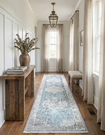 Light Blue Modern Classical Runner Rug