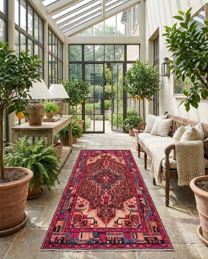 5' 3 x 11' 4 Hand Knotted Hamedan Persian Wool Runner Rug