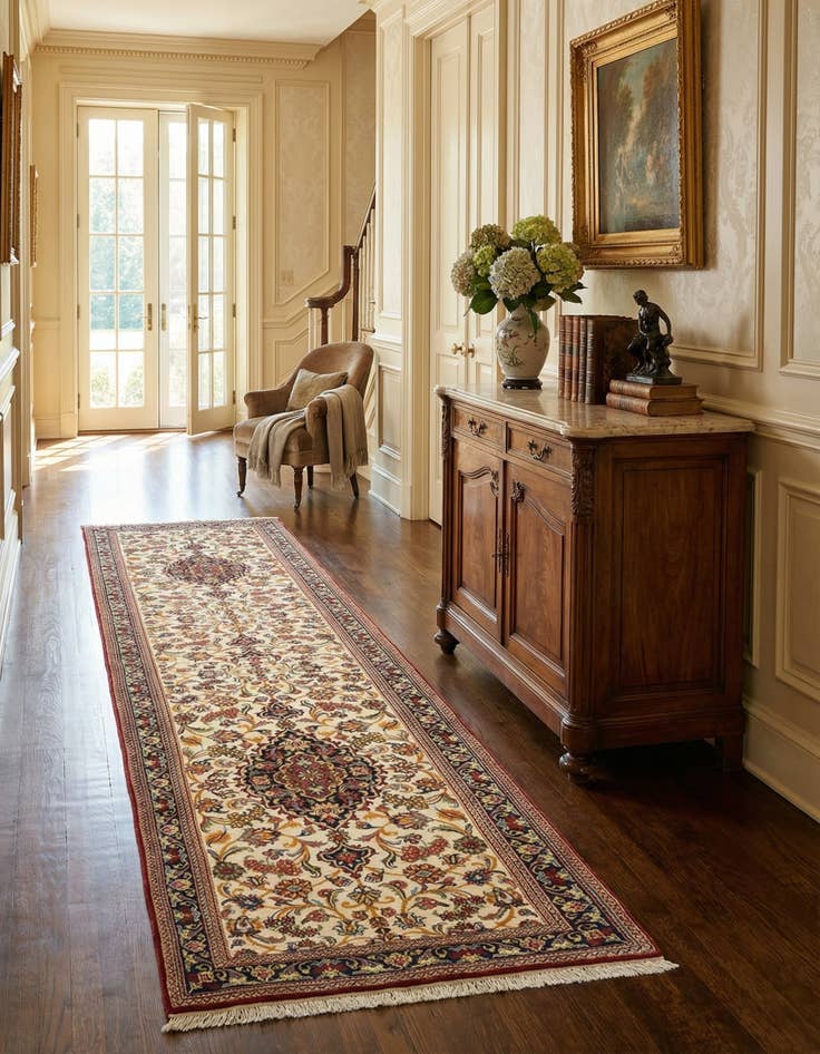 Detail image of  2' 10 x 14' 2  Hand Knotted Qom Persian Runner Rug