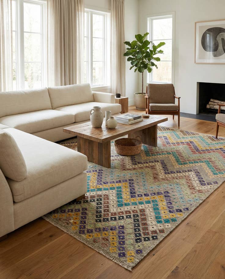 Detail image of 6' 4 x 7' 8 Hand Knotted Kilim Modern Wool Rug