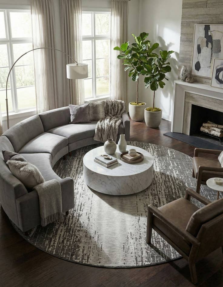 Detail image of 10' 8 x 10' 8 Easy-Clean Modern Indoor / Outdoor Round Rug