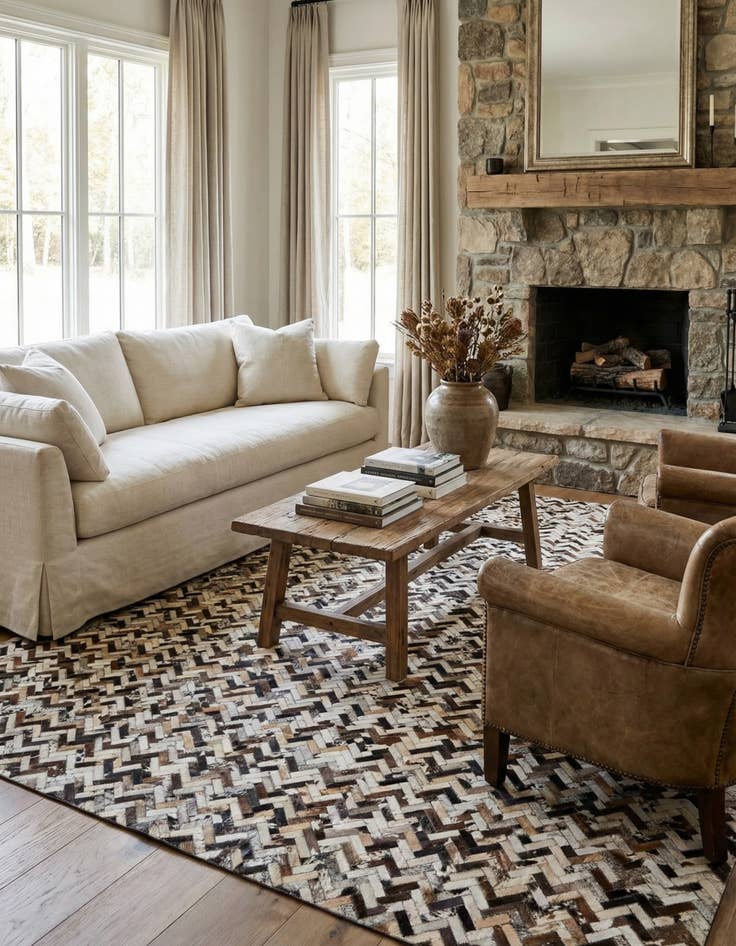 Detail image of  8' 1 x 9' 9 Cowhide Leather Rug