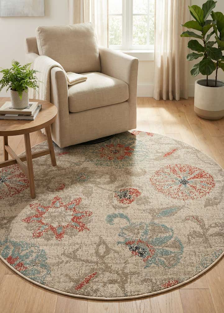 5' x 5' Easy-Clean Botanical Indoor / Outdoor Round Rug