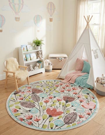 5' 3 x 5' 3 Flowers Whimsy Kids Round Rug